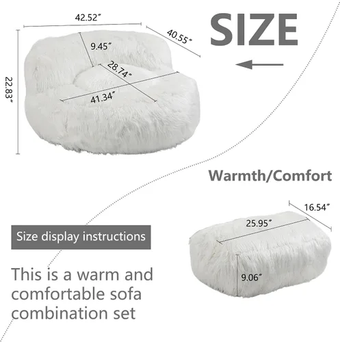 Vista 2 de Puf con reposapiés, puf de felpa con relleno incluido, suave puf para juegos, sofá gigante perezoso con otomana para adultos y niños, sala de estar