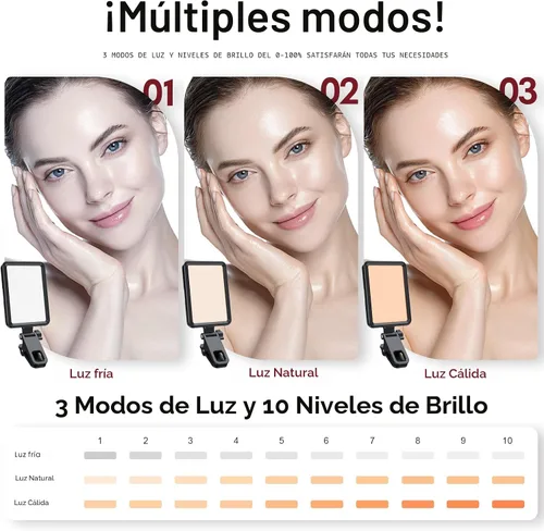 Vista 2 de Luz de Selfie Suave Recargable para Teléfono, Cámara, Portátil, Luz LED Portátil de Batería 4-14H para Fotos, Clip de Luz de Teléfono para Selfie