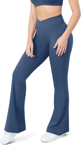 Vista 118 de HEGALY Pantalones de yoga acampanados para mujer, leggings cruzados, suaves, de cintura alta, pantalones casuales de entrenamiento con corte de bota