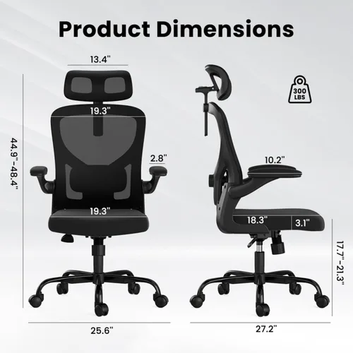 Vista 2 de Silla de oficina ergonómica con soporte lumbar ajustable y reposacabezas, silla de computadora de escritorio con respaldo alto con reposabrazos Negro