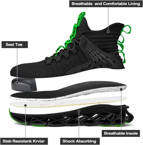 Vista 3 de CLOAKA Zapatos de punta de acero para hombres y mujeres, transpirables, a prueba de pinchazos, cómodos, utilitarios, zapatos de trabajo