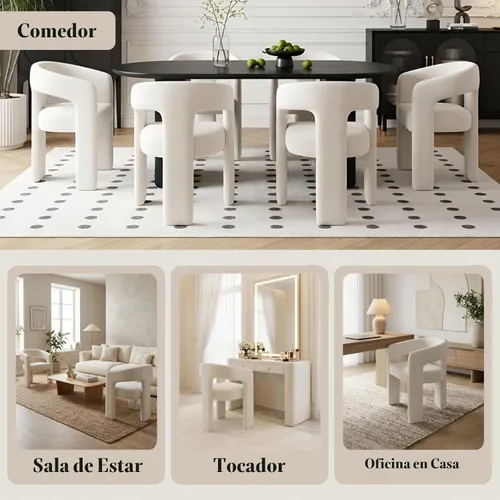 Vista 6 de Silla de Comedor Moderna de Chenille Tipo Barril Tapizada en Tela para Comedor con Brazo, Cómoda Silla Auxiliar de Acento para Cocina/Sala