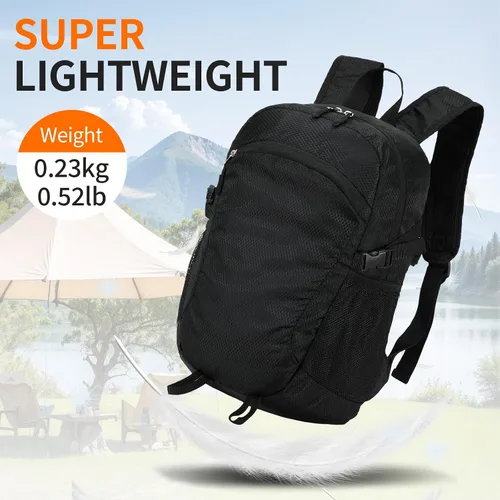 Vista 7 de Mochila pequeña de senderismo para viajes, ligera, plegable, mochila de día resistente al agua, mochilas plegables de 15L para viajes, mujeres, Negro