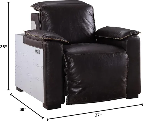 Vista 2 de Acme Sillón reclinable Power Motion de Nernoss en piel marrón grano oscuro y aluminio