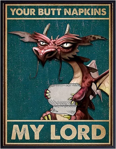Vista 9 de Your Butt Napkins My Lord FRAMED - Decoraciones de dragón - Decoración gótica de baño - Decoración medieval - Divertido arte de pared de baño - Arte