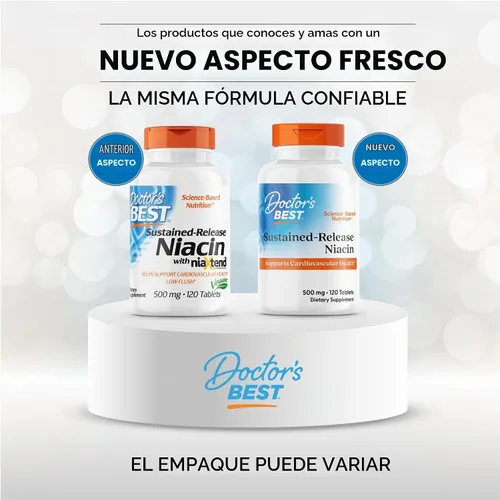 Vista 2 de Niacina Doctor's Best (liberación prolongada) (0,018 oz), DRB-00242, 1, 1 para hombres y mujeres, minimiza el enrojecimiento de la piel, niacina