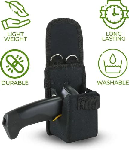 Vista 4 de Funda para escáner inalámbrico (pequeña), bolsa de nailon balístico para escáner de código de barras 1D y 2D, clip para cinturón, trabilla