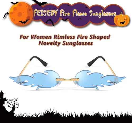 Vista 4 de FEISEDY Lentes de sol Fire Flame para mujer, sin montura de espejo, con forma de fuego, B2839