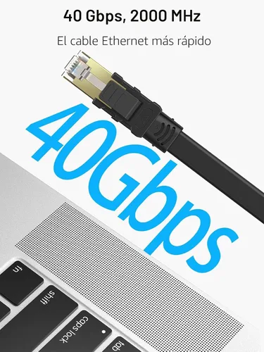 Vista 2 de Senetem Cable Ethernet Cat 8 de 3 pies, paquete de 2 unidades, cable de conexión de red de Internet plano de alta velocidad de 40 Gbps 2000 Mhz