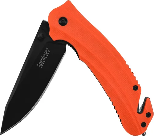 Vista 5 de Kershaw Outlier Tactical Karambit Cuchillo Barricade Naranja Multifunción Rescue Pocket Knife