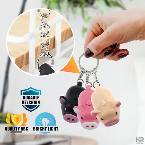 Vista 4 de Llavero de cerdo lindo llavero mochila para niños 3 piezas de cerdo divertido llavero de luz LED mochila chica llavero linterna Llavero de luz LED