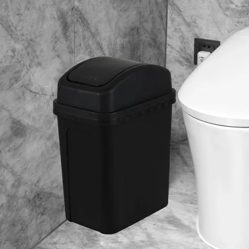 Vista 4 de Cubo de basura con tapa abatible de 1.8 galones, cesta de basura Negro