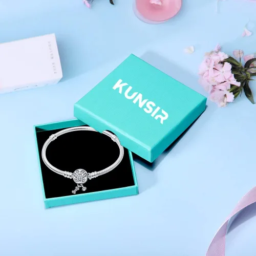 Vista 5 de KUNSIR Pulsera de cadena de serpiente de plata de ley 925 con circonita cúbica 5A, hebilla de garras linda compatible con dijes Pandora, pulseras