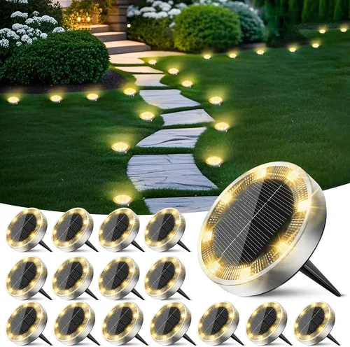 Vista 21 de Peasur Luces solares de suelo para exteriores, paquete de 24 luces planas de disco con energía solar, IP68 impermeable, antioxidante, iluminación