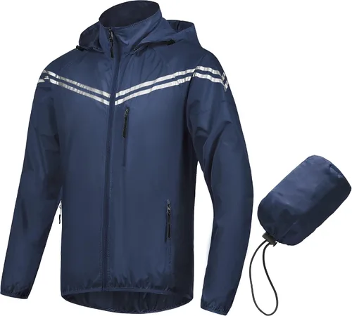 Vista 11 de CREATMO US Chaqueta impermeable plegable para hombre con capucha extraíble Gris
