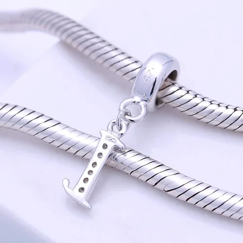 Vista 3 de SoulBeads - Colgantes de plata fina 0,925 de letra inicial, alfabeto A-Z. Dije con cristales compatibles con brazaletes europeos