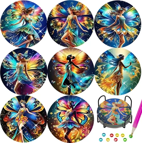 Vista 15 de TDOOW Posavasos de arte de diamante, 8 piezas de posavasos de pintura de diamante, kit de arte de diamantes de abeja para adultos, regalo