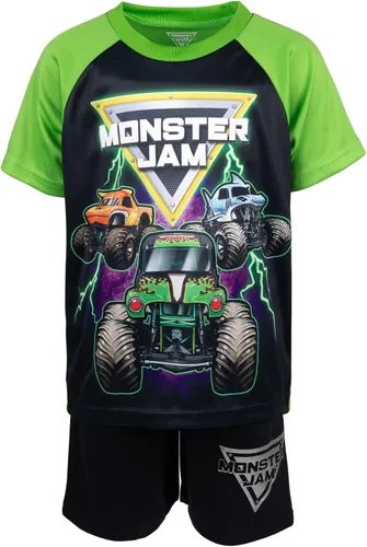 Vista 8 de Monster Jam Conjunto de 3 piezas de camiones camiseta sin mangas, pantalones cortos de rizo francés