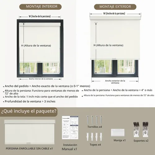 Vista 2 de SUNOFF Persianas Enrollables Opacas Inalámbricas para Ventanas de Parada Libre, Bajar Oscurecimiento de Habitación con Cenefa, Persianas de Tela