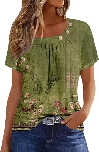 Vista 14 de Camisetas de manga corta con cuello cuadrado para mujer, blusas de trabajo informales de verano, tallas S-3XL