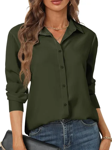 Vista 7 de Camisas de manga larga con botones para mujer, básicas, clásicas, suaves, con cuello a la moda, elegantes y casuales
