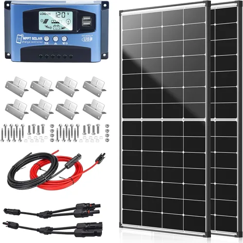 Vista 9 de Kit de panel solar de 400 vatios con alta eficiencia monocristalino de 200 W, 2 paneles solares para caravanas y controlador de carga MPPT de 30 A