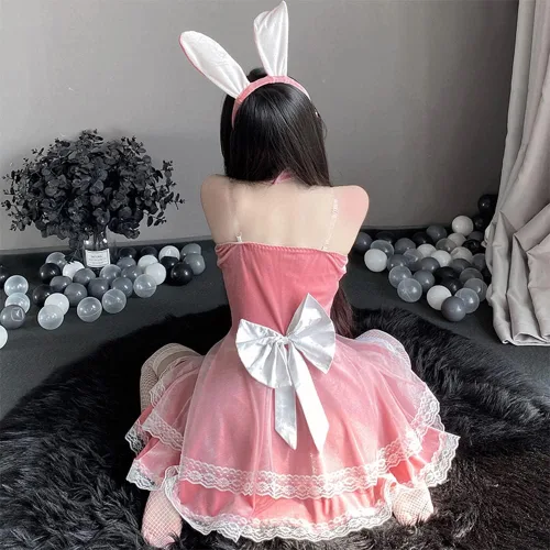 Vista 4 de Body de conejito de cosplay para mujer, lencería sexy de terciopelo de anime japonés