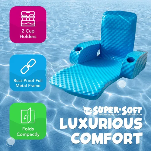 Vista 6 de TRC Recreation Baja II - Flotador plegable de espuma para piscina, tumbona flotante portátil con 2 portavasos para artículos esenciales de playa