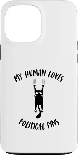 Vista 23 de iPhone 16 My Human Loves Political Pins - Cat Parent Hobby Lover Case