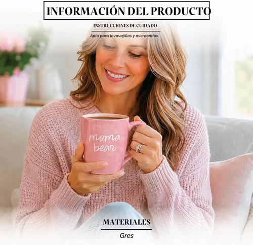 Vista 2 de Pavilion - Taza de café grande de cerámica con diseño de texto "Mama Bear", compatible con microondas y lavavajillas, tazas altas de café o té