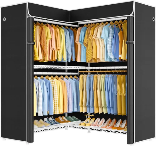 Vista 11 de ULIFHOME E15C Pro - Perchero en forma de L para esquina, perchero independiente para colgar ropa, sistema de armario resistente de 48.8 pulgadas