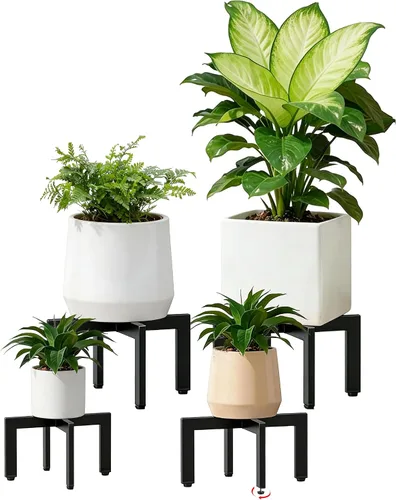 Vista 10 de Soporte para plantas de interior, soporte de metal resistente con forma de cruz con patas ajustables para suelos irregulares, fácil montaje