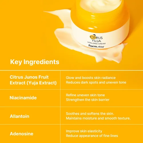 Vista 6 de FARMSTAY Citrus Yuja Vitalizing Cream – Crema hidratante facial con vitamina C con niacinamida para piel seca y sensible, reparación de barreras