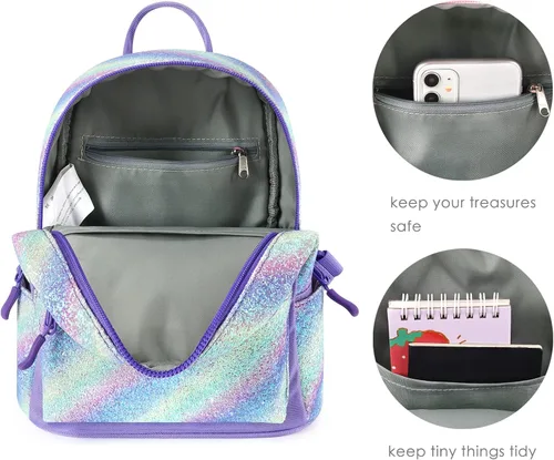 Vista 5 de mibasies Mini mochila para niñas y niños, monedero arcoíris