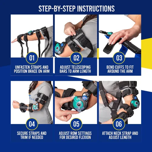 Vista 5 de L3761 - Codera con bisagras, inmovilizador de brazo y estabilizador Elbow support brace that aids post-op recovery & tendon repair, with an