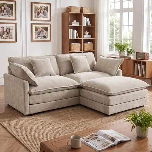 Vista 11 de Tmsan Chenille Cloud - Juego de sofá y silla, color beige y blanco Blanco beige