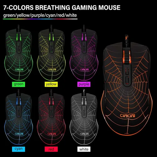 Vista 6 de Juego de teclado para juegos, mouse y mouse con micrófono, todo en uno, USB con cable RGB, retroiluminado, arco iris, botón lateral, compatible
