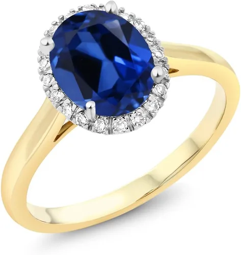 Vista 39 de Gem Stone King Anillo de compromiso ovalado de oro amarillo de 10 quilates con piedra natal y halo de diamantes Ovalado de 0.354 x 0.276 in