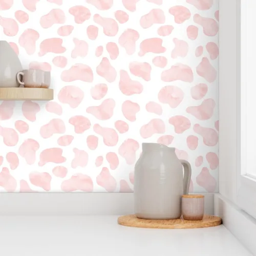 Vista 8 de Papel tapiz para despegar y pegar, papel tapiz extraíble personalizado con diseño de vaca, acuarela, rosa, animal, granja, para bebé Spoonflower