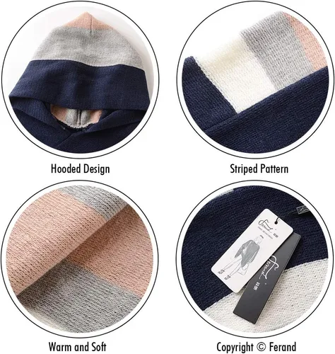 Vista 4 de Ferand - Suéter tipo poncho a rayas para mujer, estilo casual, chal con flecos versátiles