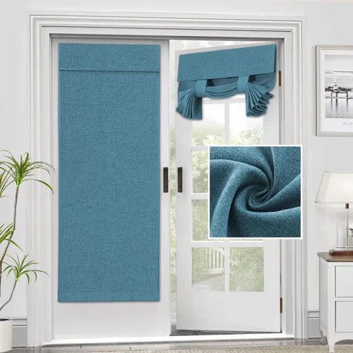 Vista 23 de H.VERSAILTEX - Cortinas para puerta francesa de lino con textura, persianas de privacidad impermeables para ventana de cocina, oscurecimiento