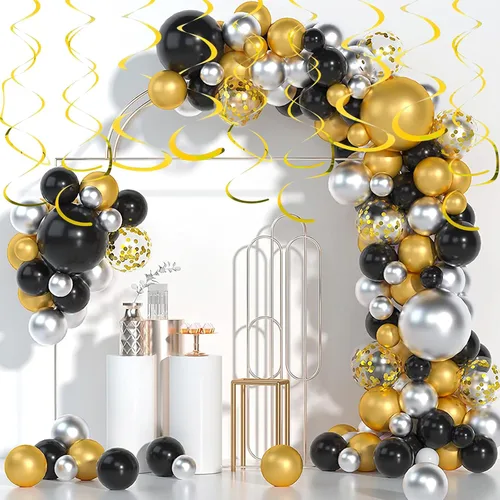 Vista 4 de Fumwase Decoraciones de remolinos para fiestas, decoración de remolinos colgantes de papel de aluminio dorado brillante para techo, serpentina