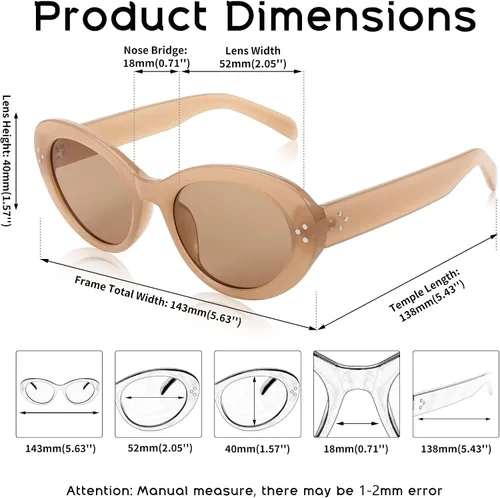 Vista 7 de FEISEDY Y2k - Gafas de sol ovaladas para mujer, gruesas, atrevidas, estilo retro, con efecto de ojo de gato redondo, B2313