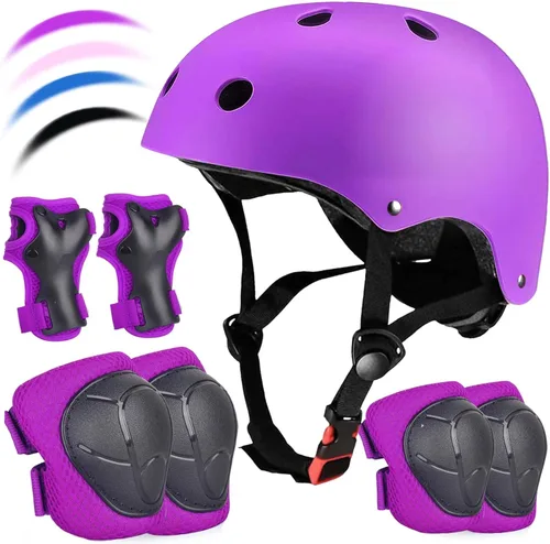 Vista 13 de Juego de casco de bicicleta ajustable para niños, chicos, chicas y adolescentes de 3 a 8 años de edad, incluye protectores de codo, rodilla