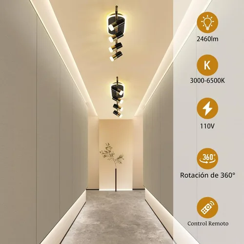 Vista 5 de Jaycomey Lámpara LED de 4 luces con control remoto, focos de luz de techo regulables de 41 W, ajustable de 3000 K-6500 K, moderna lámpara de techo