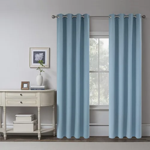 Vista 7 de KEQIAOSUOCAI Cortinas de lino 100% opacas de 100 pulgadas de largo, 2 paneles para dormitorio, estilo casa de campo moderna, completamente negro