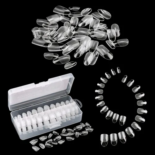 Vista 6 de AIMEILI 432 puntas de uñas postizas cortas de almendra, redondas, de cobertura completa, para extensión de uñas de remojo, uñas postizas acrílicas a
