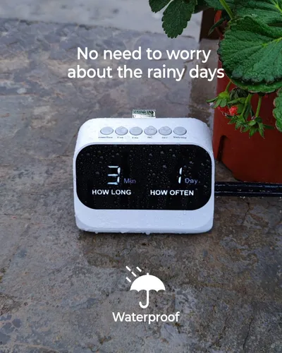 Vista 5 de Sistema de riego automático para plantas en maceta, agua de plantas, kit de riego por goteo de bricolaje con temporizador inteligente, pantalla LED