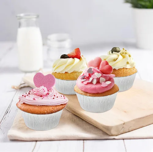 Vista 7 de Moldes para cupcakes, paquete de 100 moldes de papel de aluminio para magdalenas, 4 onzas, soportes para pudín (100)