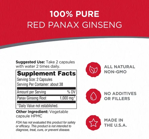 Vista 2 de Dairyland Cápsulas de ginseng rojo coreano Panax - 2000 mg de extracto concentrado de raíz de ginseng molido potente, sin rellenos, aglutinantes u
